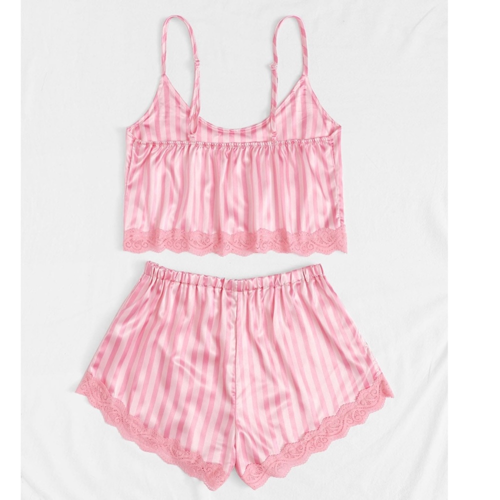 Pink Striped Print Cami + Shorts 2 Piece Pajamas - Picture 2 of 9